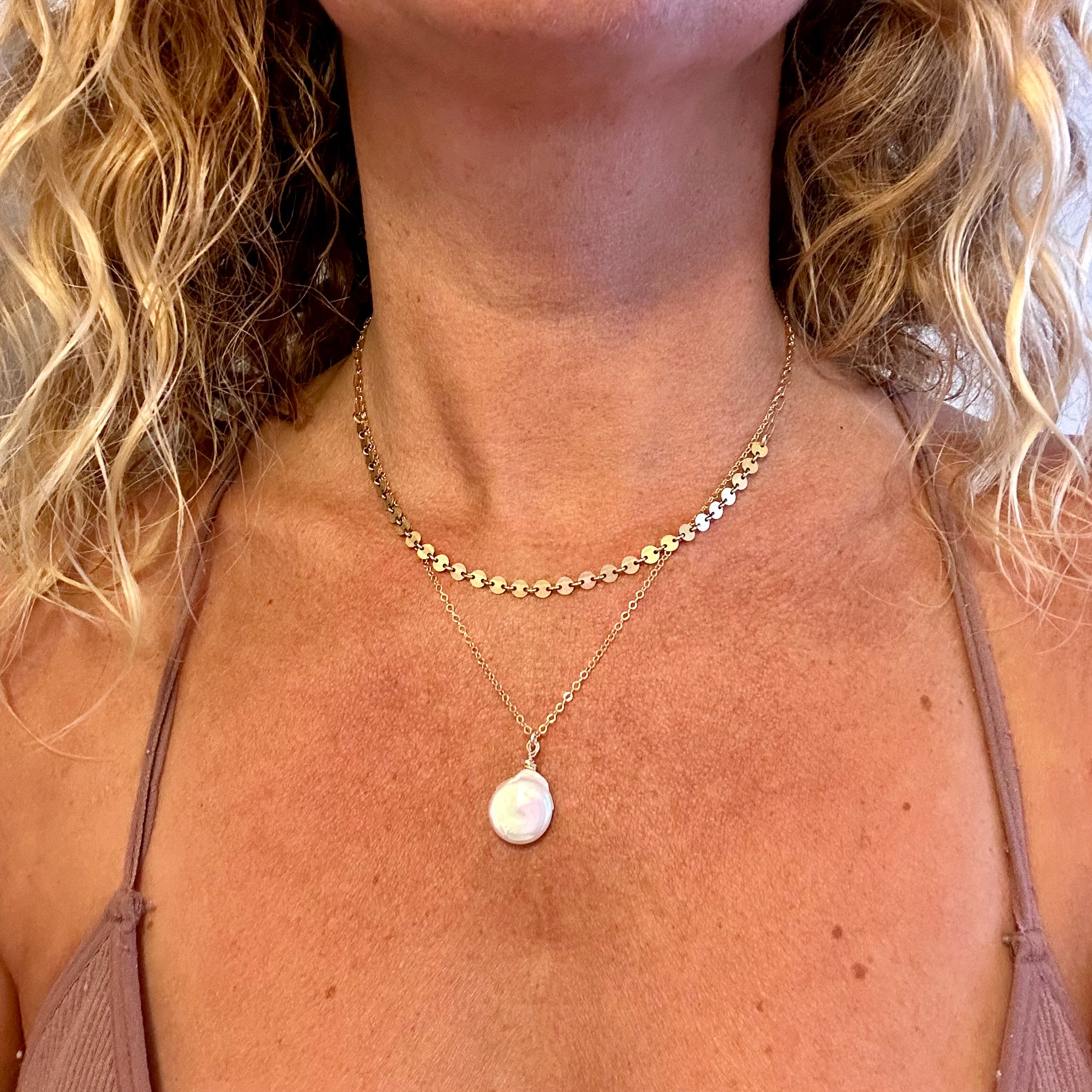 Flat coin sales pearl necklace