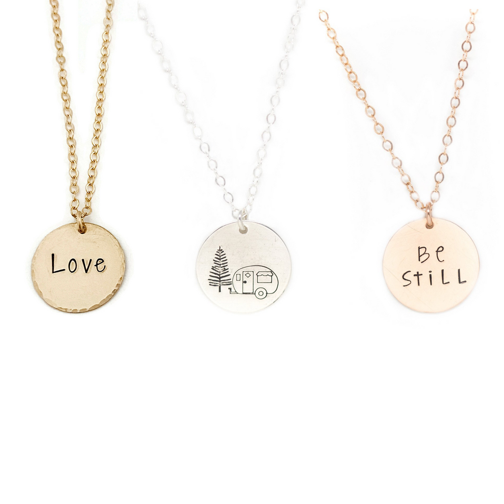 Large Disc Necklace Hand Stamped Jewelry Ebb & Flow Jewelry