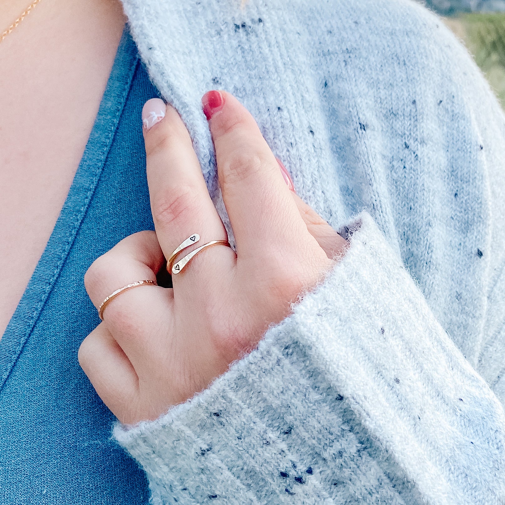 &quot;2 Hearts&quot; Skinny Wrap Ring