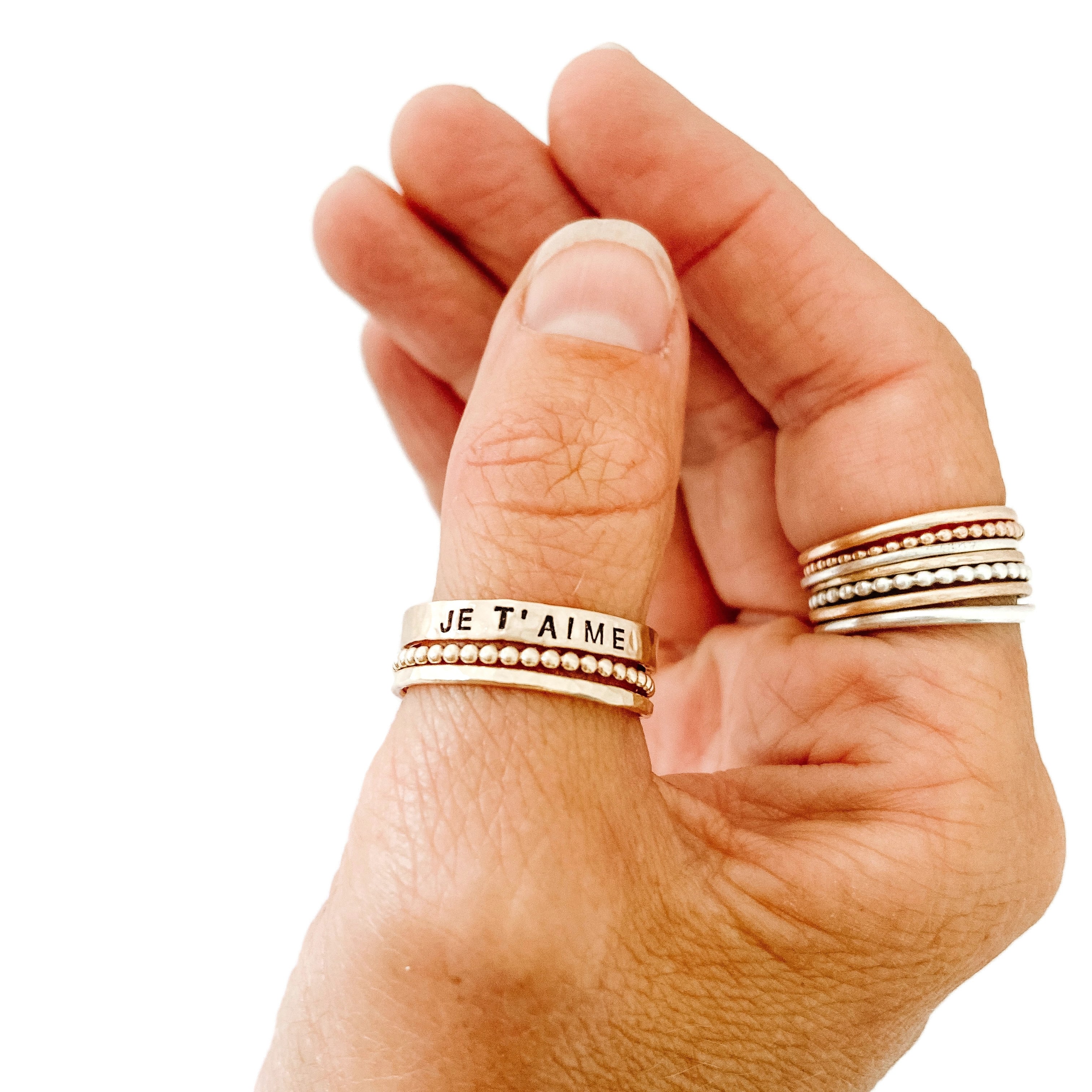 Hand Stamped Stacking Ring Set